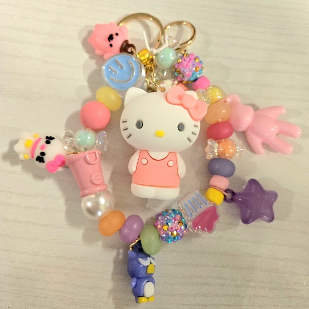 Kitty Colorful Beaded Charm Keychain
